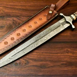 Custom Handmade Damascus Sword Dagger – Double Edge Knife Manufacturer