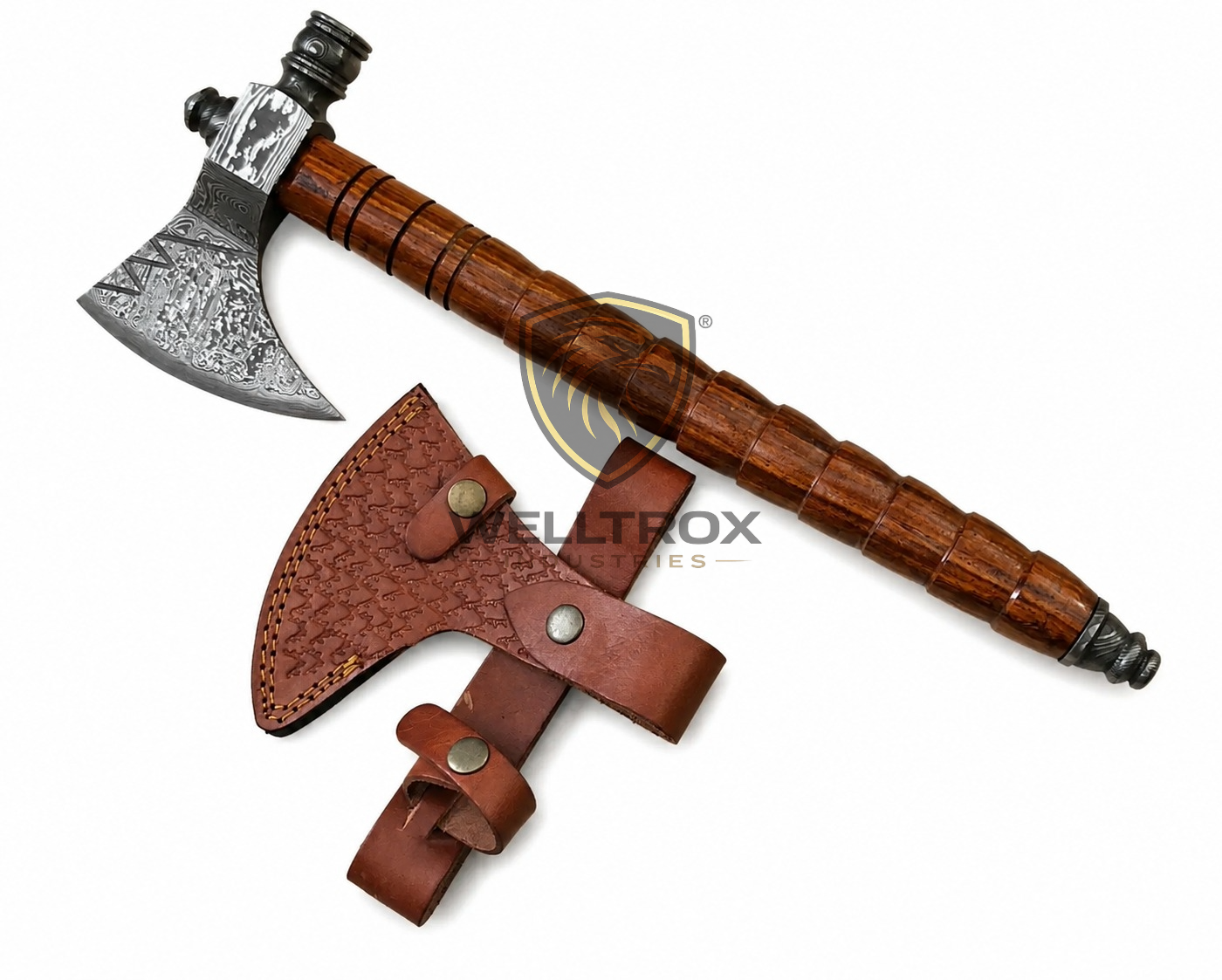 Damascus steel tomahawk Pipe axe with Leather sheath