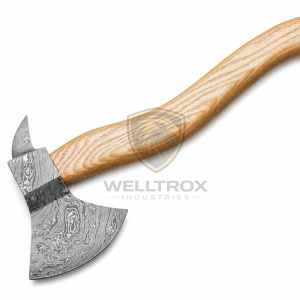 Handmade Damascus Steel Viking Camping & Survival Axe with Leather Sheath