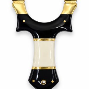 Sentinel – Black & Ivory Resin Hunting Slingshot with Brass Tips & Lanyard